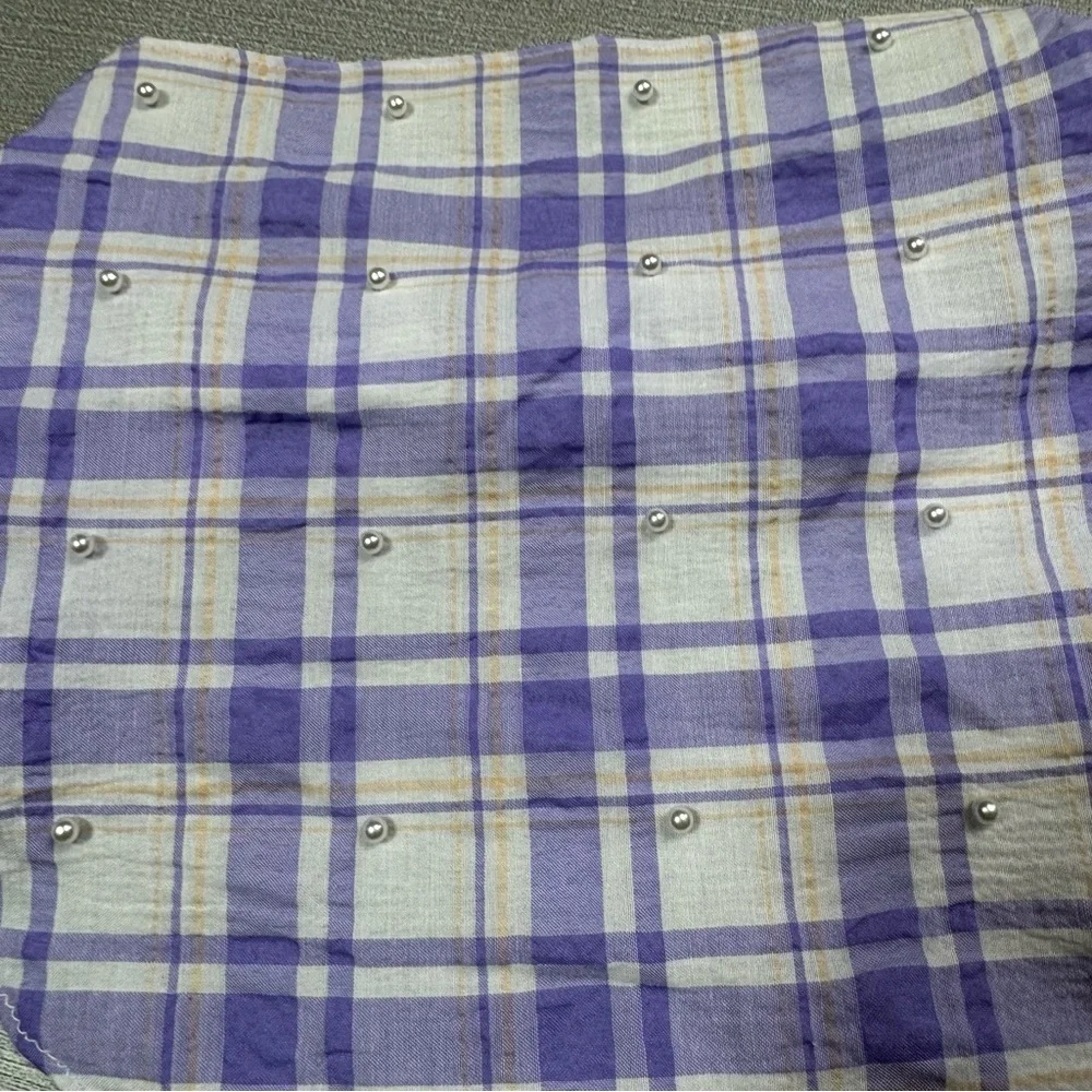 New Anthropologie Purple Plaid Pearl Embellished Hair Scarf